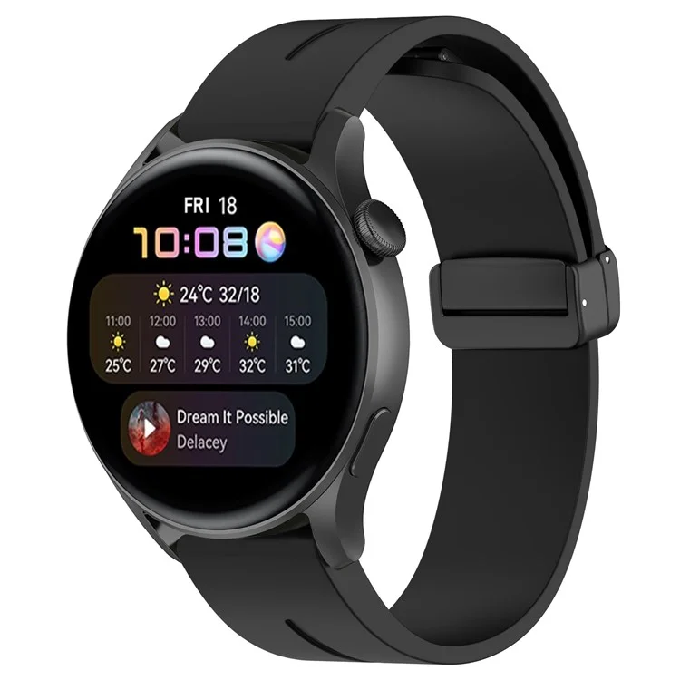Для Huawei Watch GT 4 46mm / Samsung Galaxy Watch3 45mm / Garmin Venu 3 Black Buckle Watchband 22mm Магнитный силиконовый ремешок - Черный
