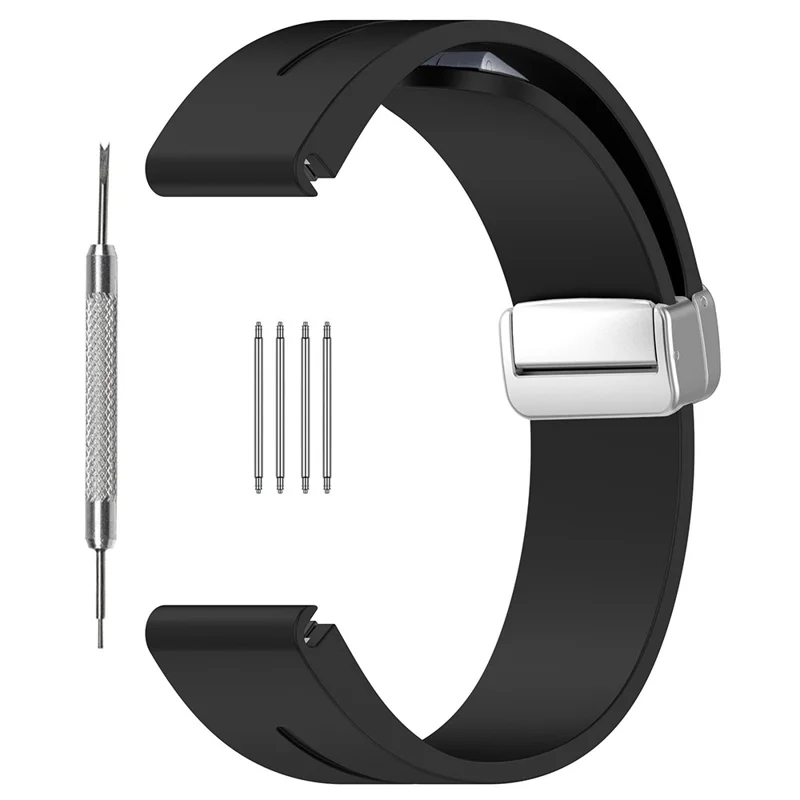 Para Huawei Watch GT 4 46mm / Samsung Galaxy Watch3 45mm / Garmin Venu 3 22mm Pulseira de Relógio de Silicone com Fivela Magnética Prata - Preta