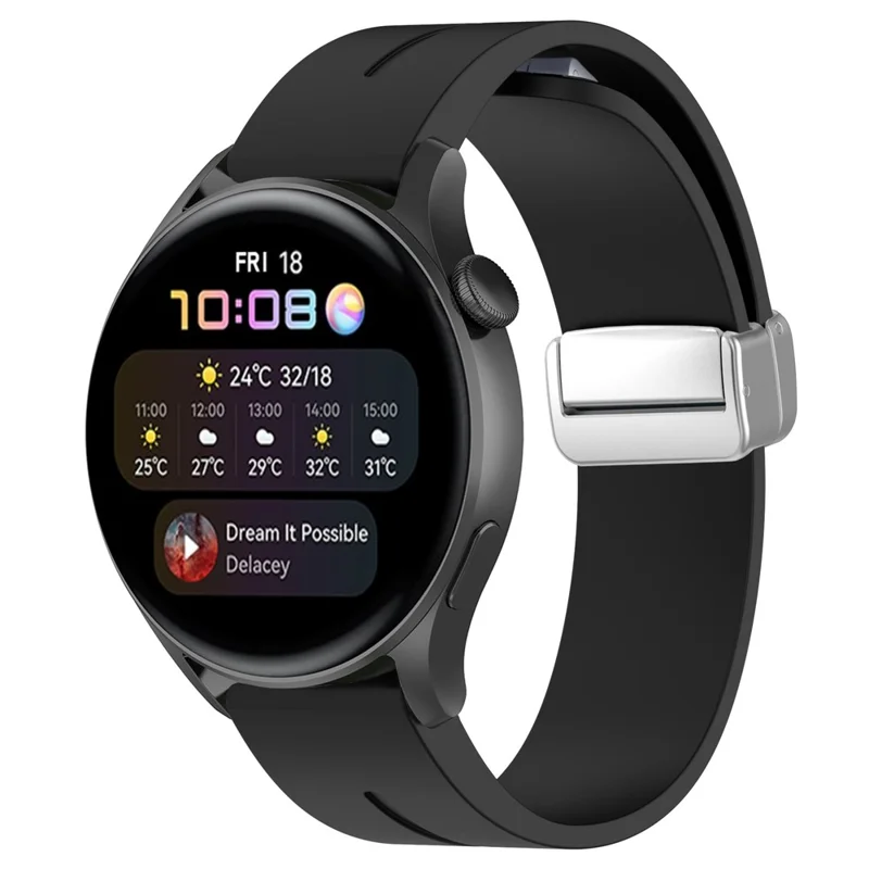 Para Huawei Watch GT 4 46mm / Samsung Galaxy Watch3 45mm / Garmin Venu 3 22mm Pulseira de Relógio de Silicone com Fivela Magnética Prata - Preta