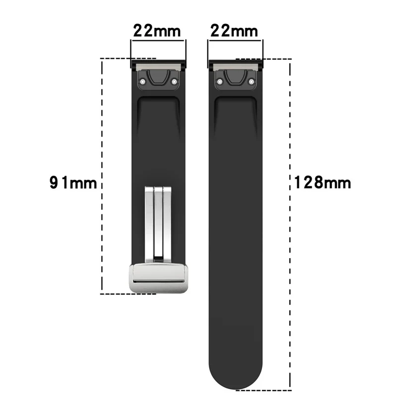 Para Huawei Watch GT 4 46mm / Samsung Galaxy Watch3 45mm / Garmin Venu 3 22mm Pulseira de Relógio de Silicone com Fivela Magnética Prata - Preta