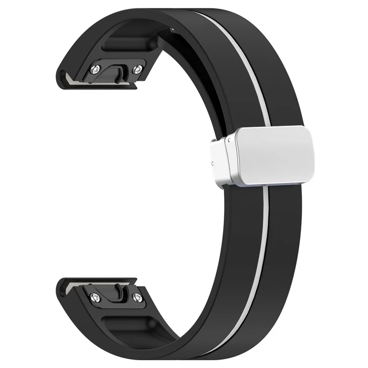 Pour Samsung Galaxy Watch 6 / 6 Classic / 5 / 4 Boucle de montre en argent magnétique Bracelet Dual Color Silicone - Noir+Blanc