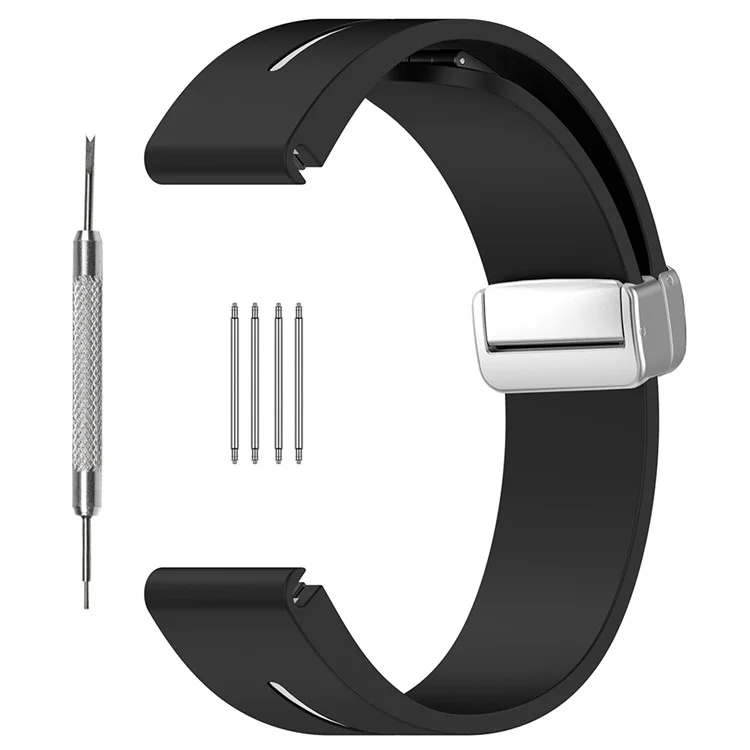 Pour Samsung Galaxy Watch 6 / 6 Classic / 5 / 4 Boucle de montre en argent magnétique Bracelet Dual Color Silicone - Noir+Blanc