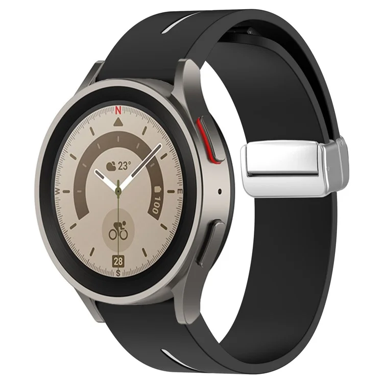 Pour Samsung Galaxy Watch 6 / 6 Classic / 5 / 4 Boucle de montre en argent magnétique Bracelet Dual Color Silicone - Noir+Blanc