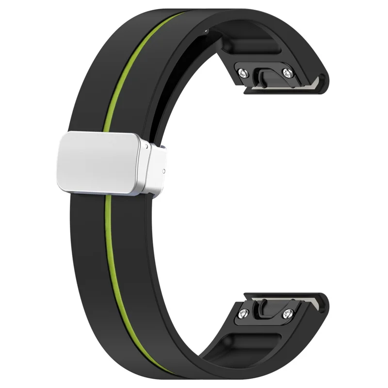 For Samsung Galaxy Watch 6 / 6 Classic / 5 / 4 Magnetic Silver Buckle Watch Strap 20mm Dual Color Silicone Band - Black+Lime