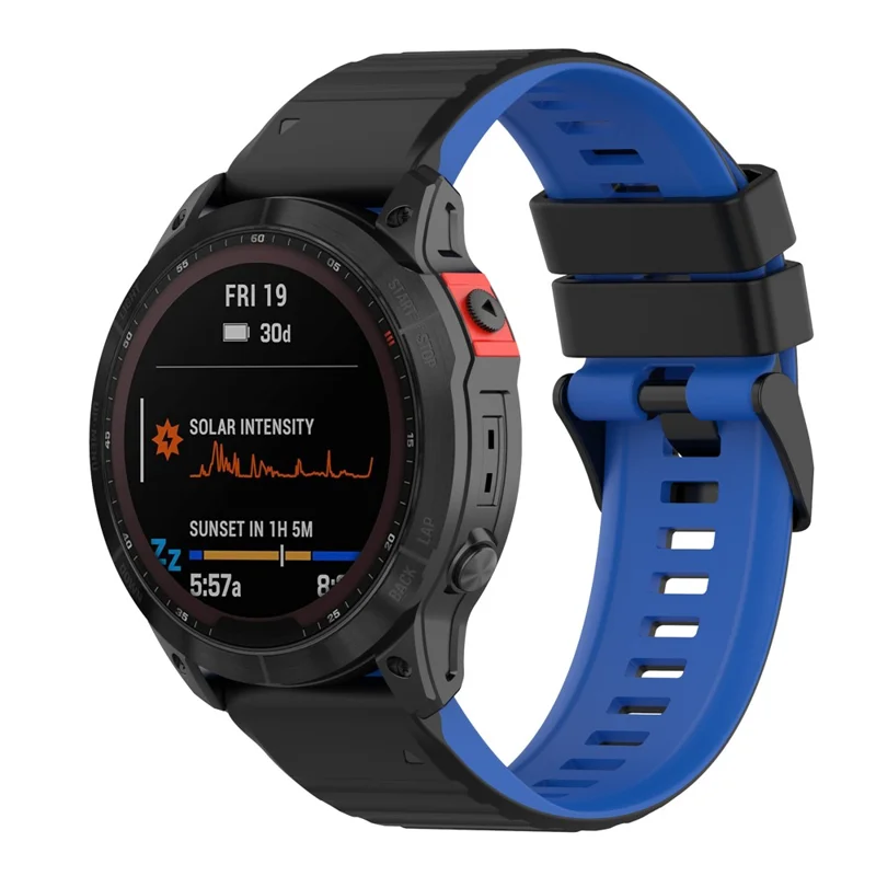 For Garmin Fenix 7X Pro Watch Bands Horizontal Stripes Silicone Dual-color Strap - Black / Blue