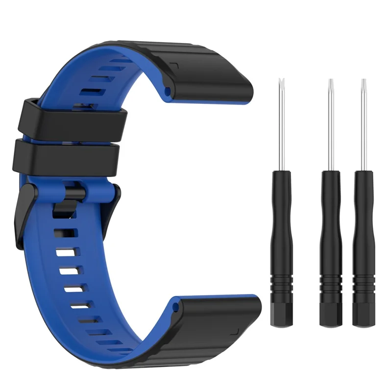 For Garmin Fenix 7X Pro Watch Bands Horizontal Stripes Silicone Dual-color Strap - Black / Blue
