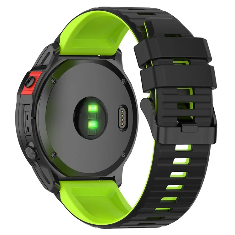 Für Garmin Fenix 7X Pro-Uhrenarmbänder, horizontale Streifen, Silikon, zweifarbig - Schwarz / Lime