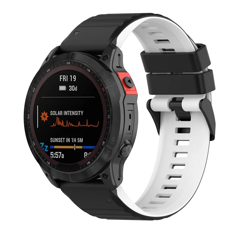 For Garmin Fenix 7 Pro  Silicone Watch Bands Dual-color Horizontal Stripes Wrist Strap - Black / White