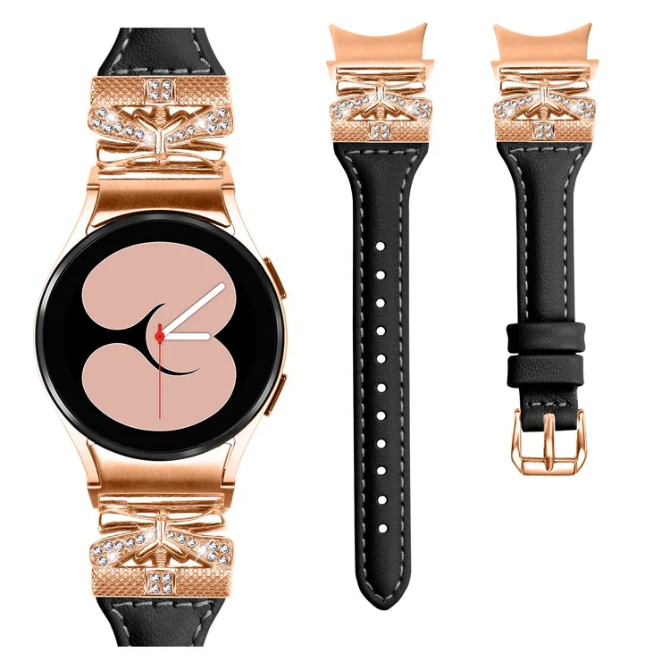 Rose Gold Buckle Strap for Samsung Galaxy Watch6 40mm / 44mm / Watch6 Classic 43mm / 47mm Watch Band - Black