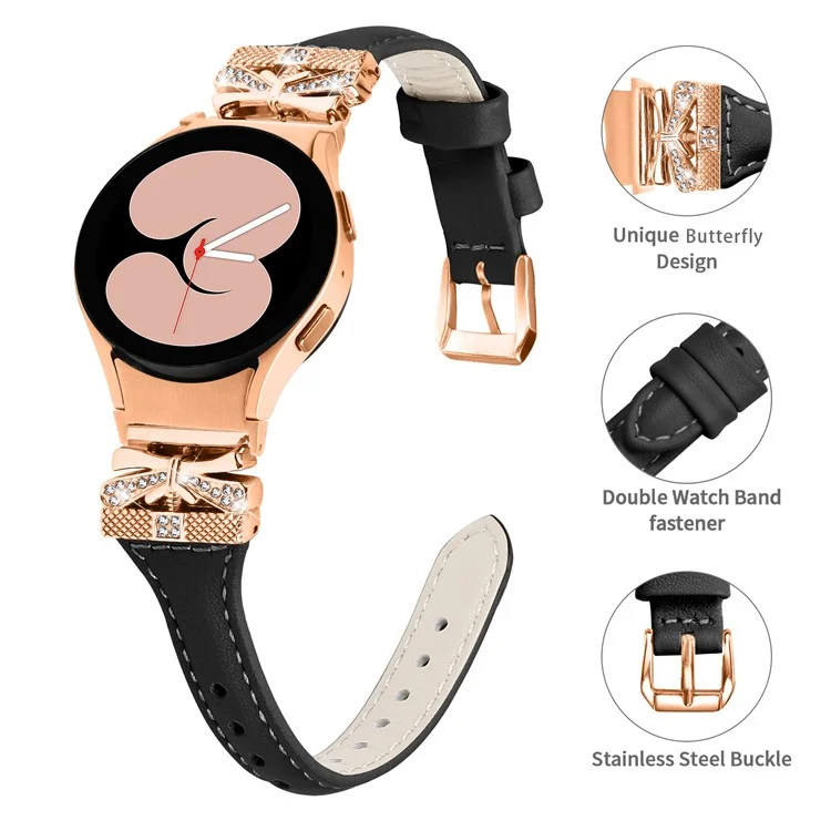 Rose Gold Buckle Strap for Samsung Galaxy Watch6 40mm / 44mm / Watch6 Classic 43mm / 47mm Watch Band - Black