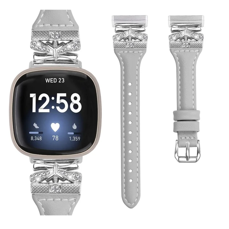 Silberband für Fitbit Versa 3 / 4 / Sense / Sense 2 mit Schmetterlingskonnektoren, verstellbar - Grau