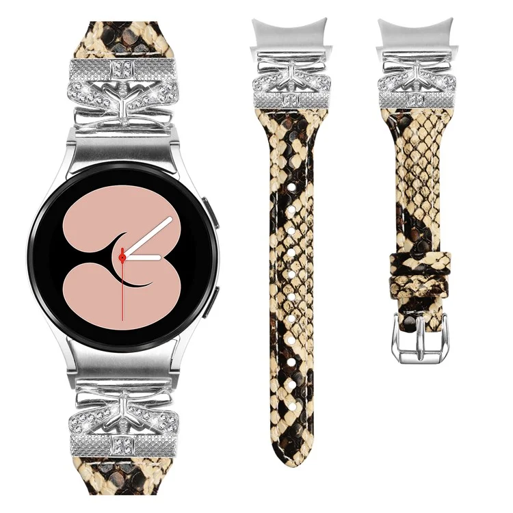 Fivela de Fivela de Prata para Samsung Galaxy Watch4 / Watch5 / Watch4 Classic / Watch4 Active / Watch5 Active Watch Band Pulseira de Borboleta - Textura de Cobra