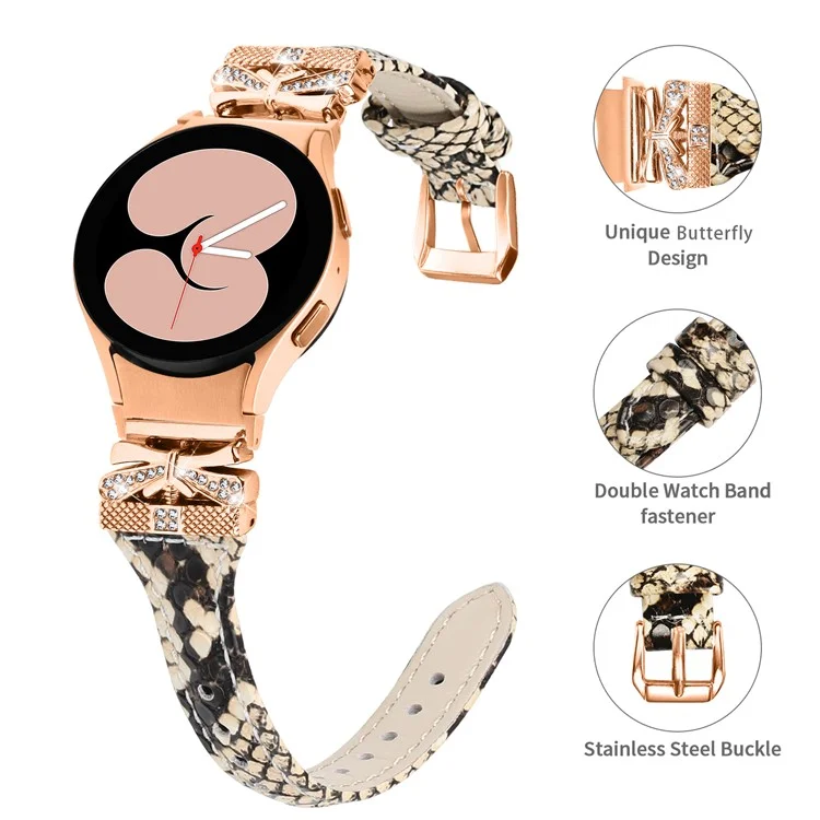 Rose Gold Buckle Strap for Samsung Galaxy Watch4  /  Watch5  /  Watch4 Classic  /  Watch4 Active  /  Watch5 Active Stylish Watchband - Snake Texture