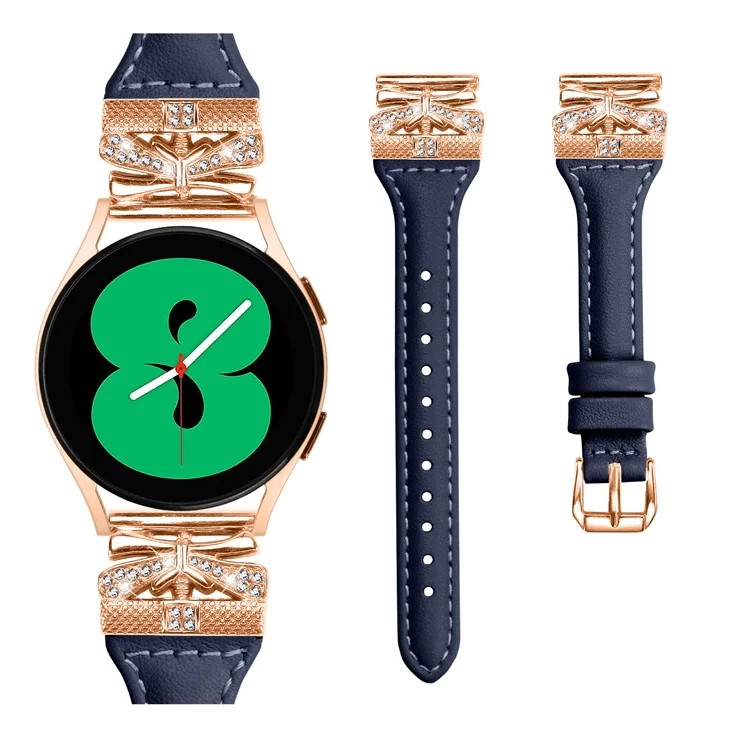 Rose Gold Buckle 20mm Strap for Samsung Galaxy Watch3 41mm  /  Watch4  /  Watch5  /  Watch4 Classic  /  Watch4 Active  /  Watch5 Active Watch Band - Dark Blue