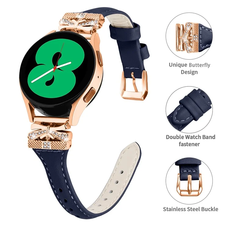 Rose Gold Buckle 20mm Strap for Samsung Galaxy Watch3 41mm  /  Watch4  /  Watch5  /  Watch4 Classic  /  Watch4 Active  /  Watch5 Active Watch Band - Dark Blue