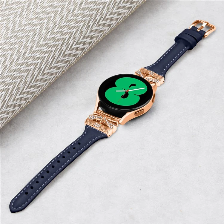 Rose Gold Buckle 20mm Strap for Samsung Galaxy Watch3 41mm  /  Watch4  /  Watch5  /  Watch4 Classic  /  Watch4 Active  /  Watch5 Active Watch Band - Dark Blue