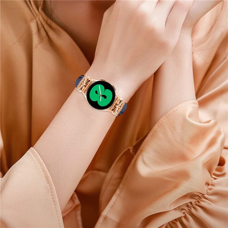 Rose Gold Buckle 20mm Strap for Samsung Galaxy Watch3 41mm  /  Watch4  /  Watch5  /  Watch4 Classic  /  Watch4 Active  /  Watch5 Active Watch Band - Dark Blue