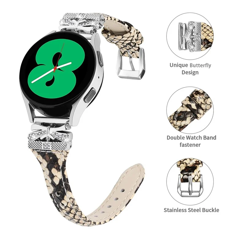 Silver Buckle 20mm Watchband for Samsung Galaxy Watch3 41mm / Watch FE 40mm / Watch4 / Watch5 / Watch4 Classic / Watch4 Active - Snake Texture