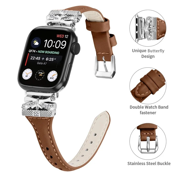Bracelete de Fivela de Prata para Apple Watch Series 10 46mm / Ultra 2 Ultra 49mm / Series 9 8 7 45mm / 6 5 4 SE (2023) SE (2022) SE 44mm / 3 2 1 42mm - Marrom