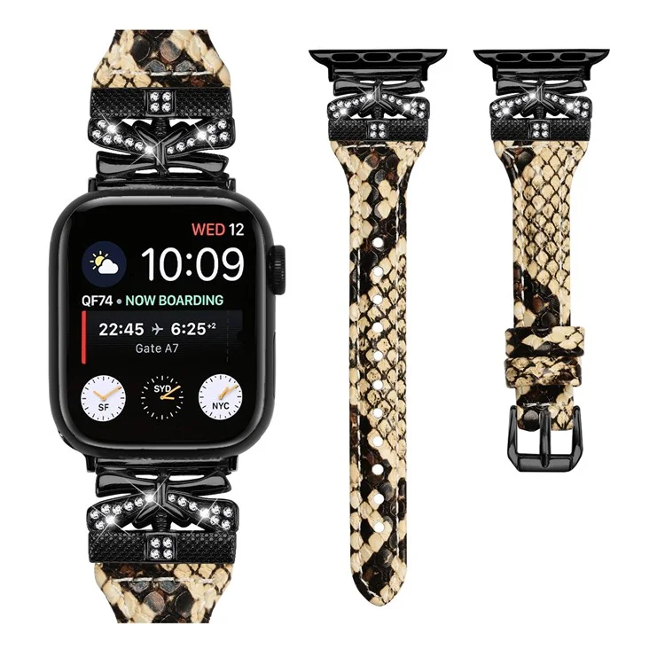 Black Buckle  Strap for Apple Watch Series 10 46mm / Ultra 2 Ultra 49mm /  Series 9 8 7 45mm / 6 5 4 SE (2023) SE (2022) SE 44mm / 3 2 1 42mm - Snake Texture
