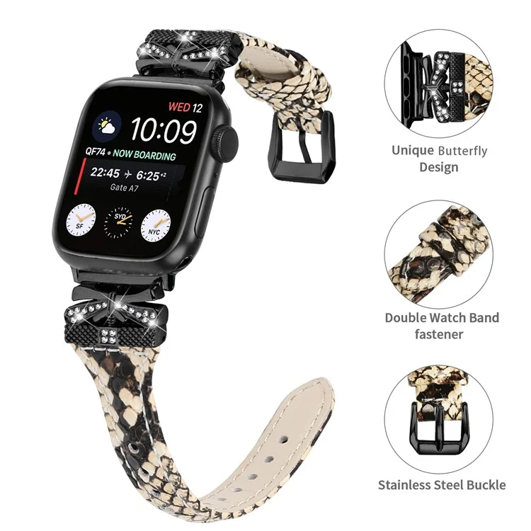 Black Buckle  Strap for Apple Watch Series 10 46mm / Ultra 2 Ultra 49mm /  Series 9 8 7 45mm / 6 5 4 SE (2023) SE (2022) SE 44mm / 3 2 1 42mm - Snake Texture