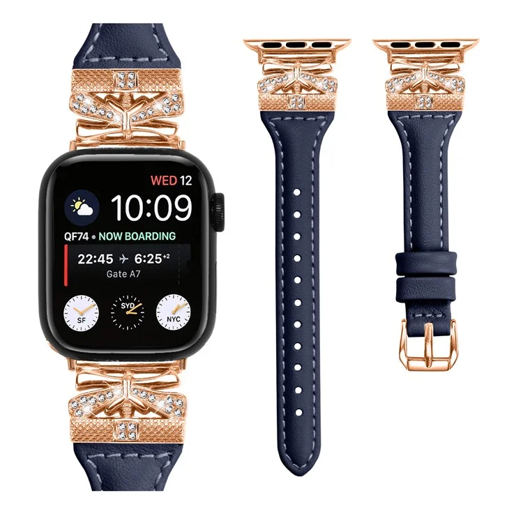 Ремешок для часов с пряжкой из розового золота для Apple Watch Series 10 42 мм / 9 8 7 41 мм / SE (2023) SE (2022) SE 6 5 4 40 мм / 3 2 1 38 мм - темно-синий