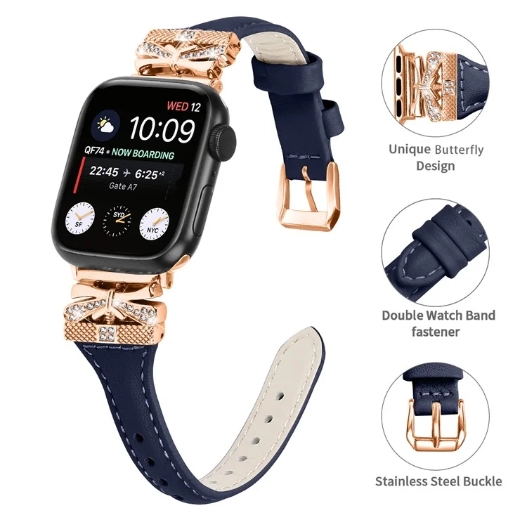 Ремешок для часов с пряжкой из розового золота для Apple Watch Series 10 42 мм / 9 8 7 41 мм / SE (2023) SE (2022) SE 6 5 4 40 мм / 3 2 1 38 мм - темно-синий