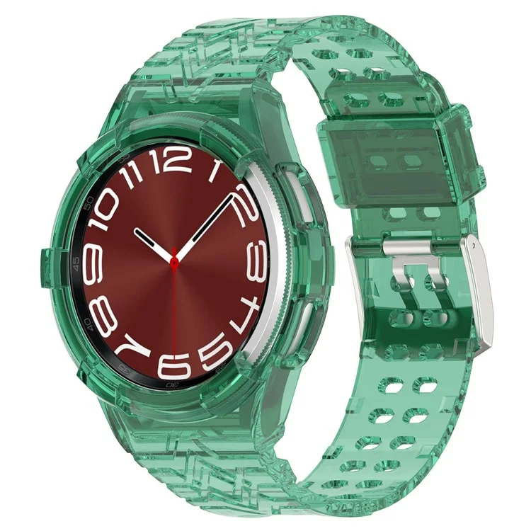Para Samsung Galaxy Watch6 Classic 43mm (R950) Correa de deporte de TPU transparente con carcasa - Verde traslúcido