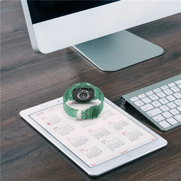 Para Samsung Galaxy Watch6 Classic 43mm (R950) Correa de deporte de TPU transparente con carcasa - Verde traslúcido