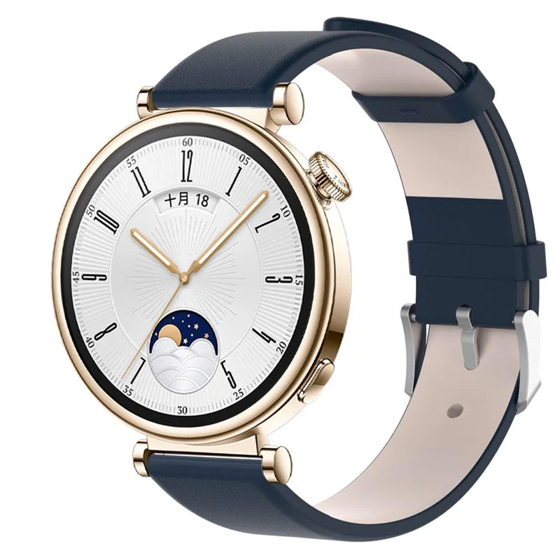For Huawei Watch GT 4 41mm Replacement Strap 18mm PU Leather Watch Band - Dark Blue