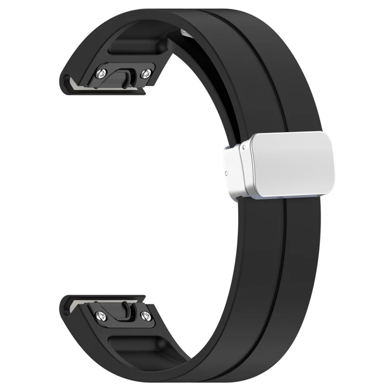 Pour Garmin Fenix 7S / 6S Pro / 5S Plus / Instinct 2S Bracelets de montre en silicone à boucle argentée 20 mm Sangle magnétique - Noir