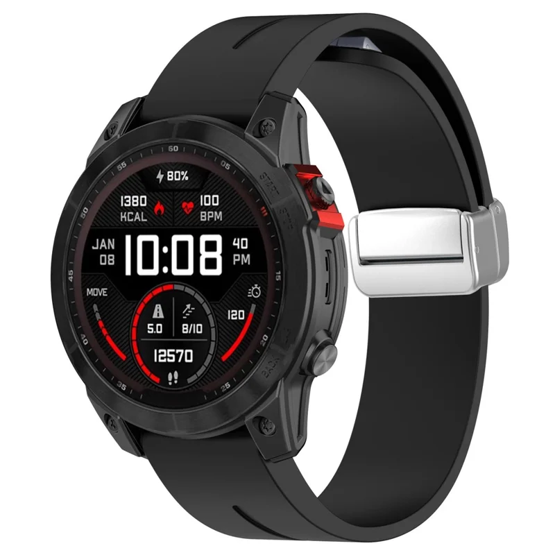 Pour Garmin Fenix 7S / 6S Pro / 5S Plus / Instinct 2S Bracelets de montre en silicone à boucle argentée 20 mm Sangle magnétique - Noir
