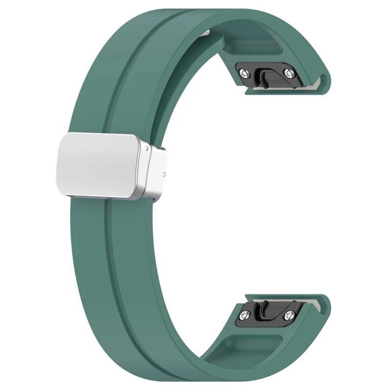 For Garmin Fenix 7X / 7X Solar / Tactix 7 Pro Silicone Watch Band 26mm Folding Silver Buckle Watch Strap - Green