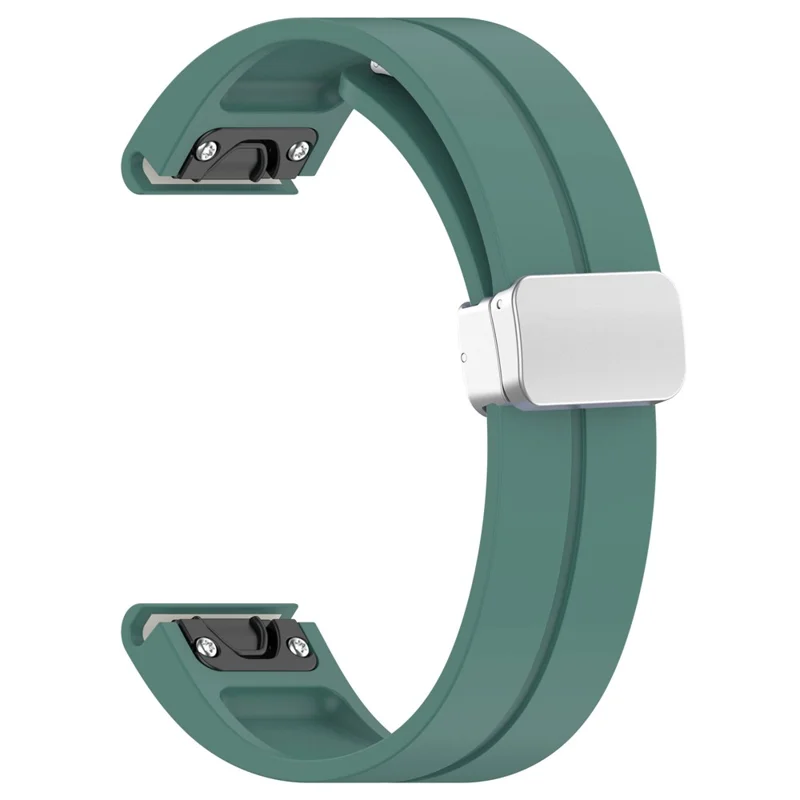For Garmin Fenix 7X / 7X Solar / Tactix 7 Pro Silicone Watch Band 26mm Folding Silver Buckle Watch Strap - Green