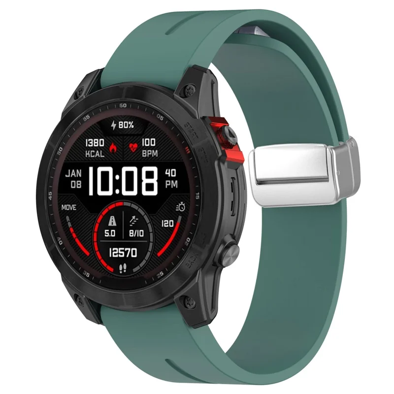For Garmin Fenix 7X / 7X Solar / Tactix 7 Pro Silicone Watch Band 26mm Folding Silver Buckle Watch Strap - Green