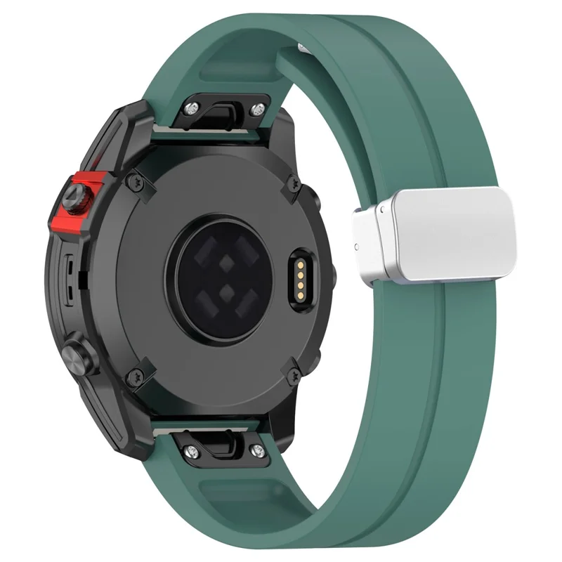 For Garmin Fenix 7X / 7X Solar / Tactix 7 Pro Silicone Watch Band 26mm Folding Silver Buckle Watch Strap - Green