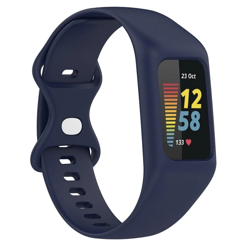 For Fitbit Charge 6 / 5 / 4 / 3 Watch Strap Integrate Silicone Watch Band with Case Cover - Navy Blue