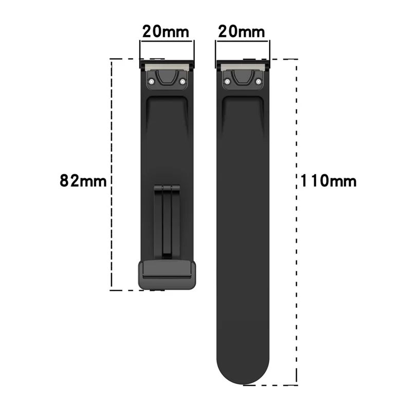 For Garmin Fenix 7S / 7S Pro / Instinct 2S / Fenix 6S Watch Strap 20mm Silicone Watchband with Black Buckle - Black