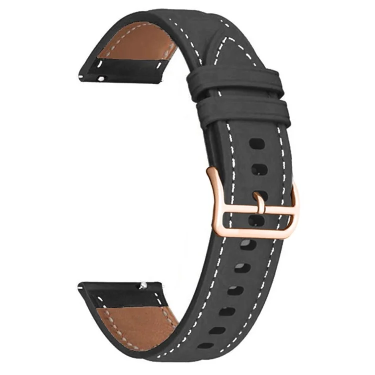 Para Garmin vivoactive 5 / Venu 2 Plus / Venu Sq Correa de reloj de piel de poliuretano con hebilla dorada de 20 mm - Negro