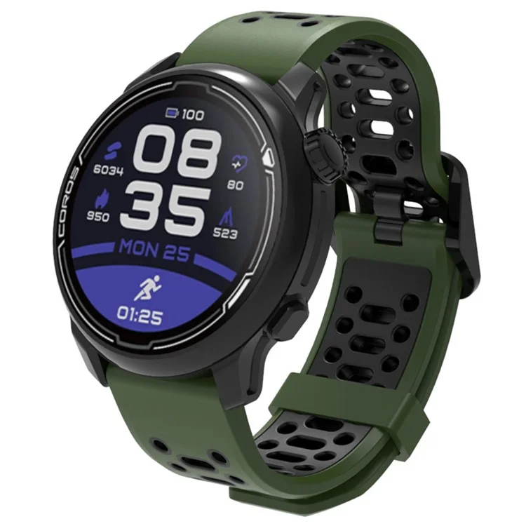 Pour Coros Pace 2 / Garmin vivoactive 5 / GarminActive 5 / Venu Sq 2 Dual Color Watch Strap 20mm Silicone Watchband - Army Green / Black