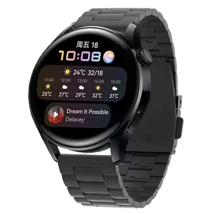For Huawei Watch GT 4 46mm / GT 3 46mm / GT 2 46mm Watch Strap 3 Beads Titanium Steel 22mm Wrist Band - Black
