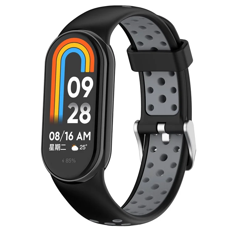 Für Xiaomi Mi Band 9 NFC / Mi Band 9 / Smart Band 8 NFC / Smart Band 8 Silikon-Armband Doppelfarbig Einstellbar - Schwarz+Grau