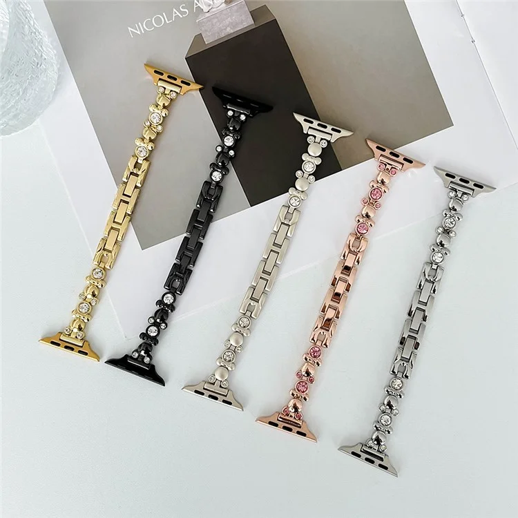 Watch Strap for Apple Watch Series 10 42mm / 9 8 7 41mm / SE (2023) SE (2022) SE 6 5 4 40mm / 3 2 1 38mm Rhinestone Stainless Steel Band - Black