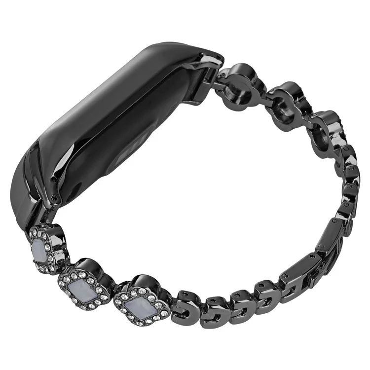 Para Xiaomi Mi Band 9 NFC / Mi Band 9 / Smart Band 8 NFC / Smart Band 8 Correa de Reloj Pulsera Decorada con Diamantes de Imitación de Trébol - Negro