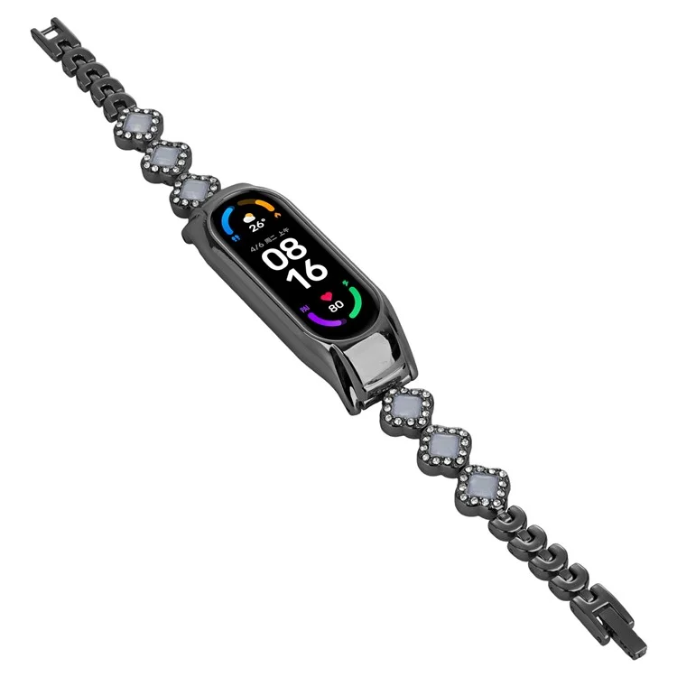 Para Xiaomi Mi Band 9 NFC / Mi Band 9 / Smart Band 8 NFC / Smart Band 8 Correa de Reloj Pulsera Decorada con Diamantes de Imitación de Trébol - Negro