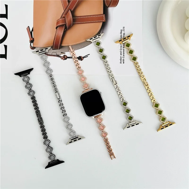 Watch Strap for Apple Watch Series 10 42mm / 9 8 7 41mm / SE (2023) SE (2022) SE 6 5 4 40mm / 3 2 1 38mm Rhinestone Stainless Steel Strap - Black