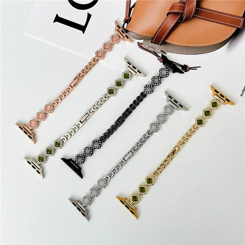 Watch Strap for Apple Watch Series 10 42mm / 9 8 7 41mm / SE (2023) SE (2022) SE 6 5 4 40mm / 3 2 1 38mm Rhinestone Stainless Steel Strap - Black
