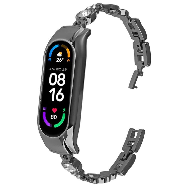Für Xiaomi Mi Band 9 NFC / Mi Band 9 / Smart Band 8 NFC / Smart Band 8 Armbanduhr Armband Rhinestone-Dekor Metall-Ersatzarmband - Schwarz
