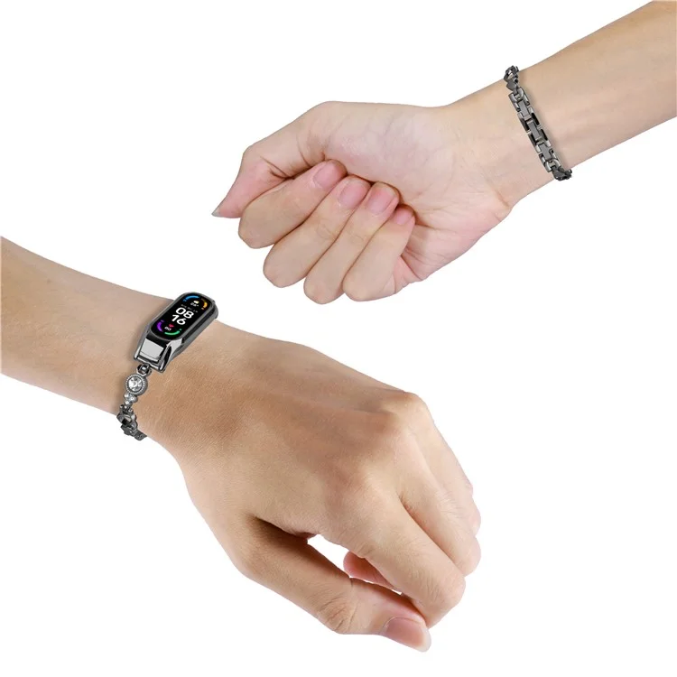 Für Xiaomi Mi Band 9 NFC / Mi Band 9 / Smart Band 8 NFC / Smart Band 8 Armbanduhr Armband Rhinestone-Dekor Metall-Ersatzarmband - Schwarz