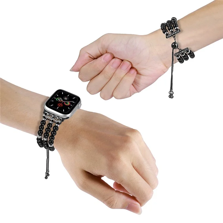 Pour Apple Watch Series 10 46mm / Ultra 2 Ultra 49mm / Série 9 8 7 45mm / 6 5 4 SE (2023) SE (2022) SE 44mm / 3 2 1 42mm Bracelet de montre à perles - Noir
